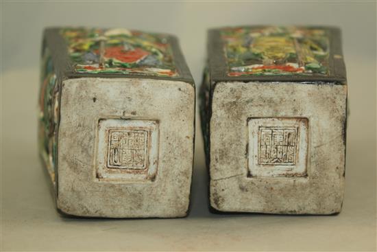 A pair of Chinese glazed biscuit porcelain double walled vases, 19th century, 29cm, one neck restored